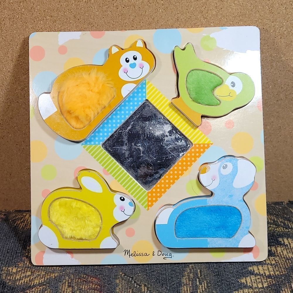 Melissa & Doug First Play Wooden Touch and Feel Puzzle Peek-a-Boo Petsw/ Mirror